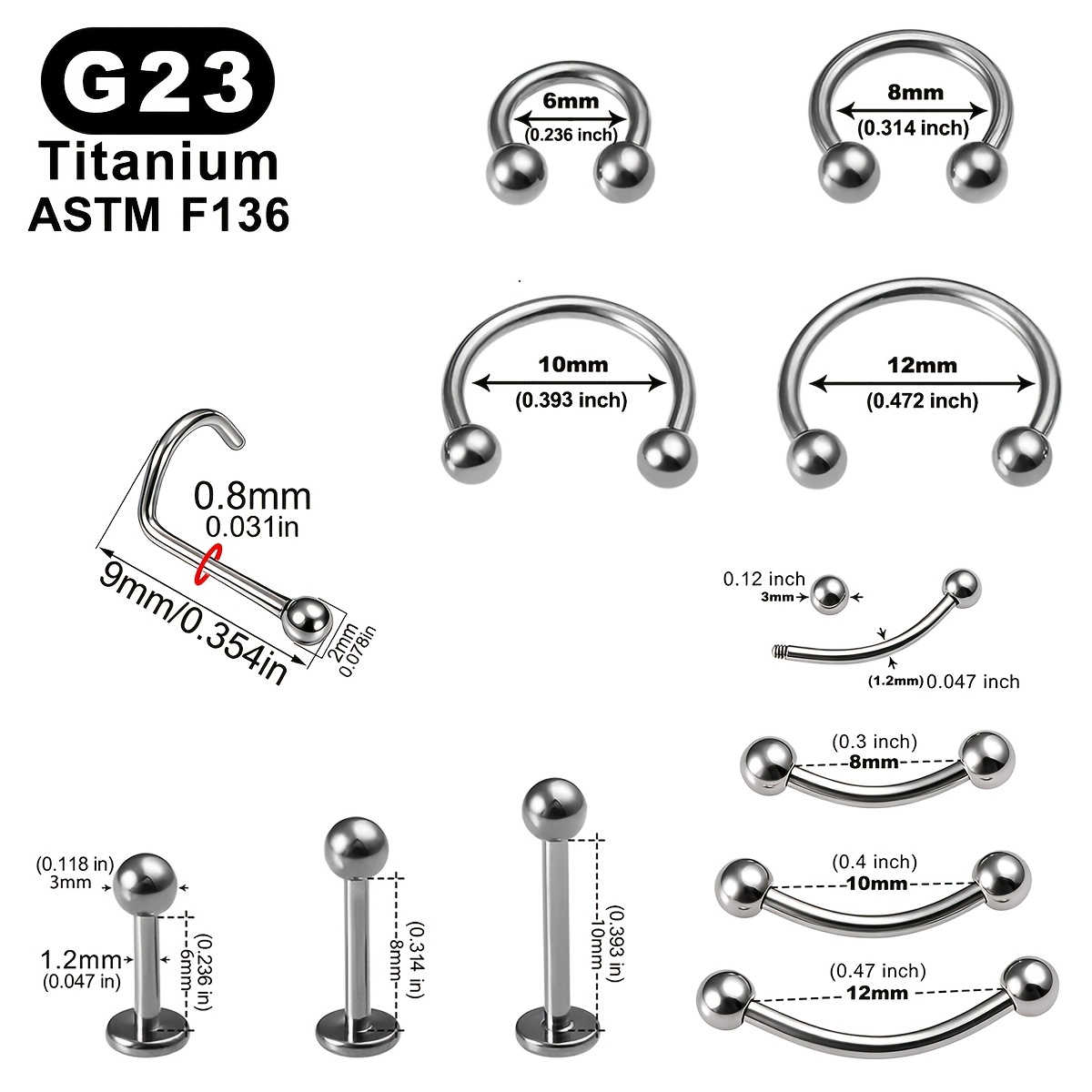 6pcs G23 Titanium Piercing Jewelry Set